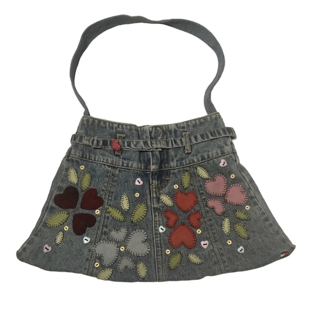 Upcycled OOAK Tommy Hilfiger Jean Shoulder Bag Denim Y2K Festival Boho